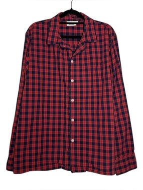 Sleepy Jones Red Navy Blue Plaid Check Cotton Long Sleeve Pajama Top - Large